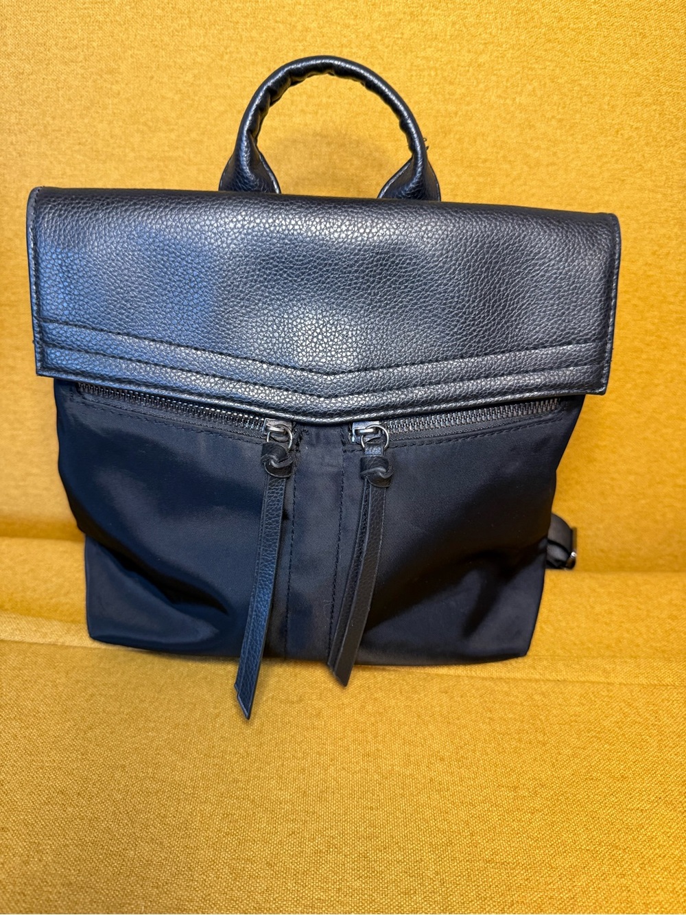 Botkier New York Black Nylon & Faux Leather Backpack Minimalist Laptop Bag